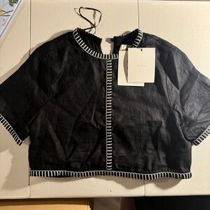 Dissh brand new w tags black bella linen crop top contrast stitch size US 2 XS